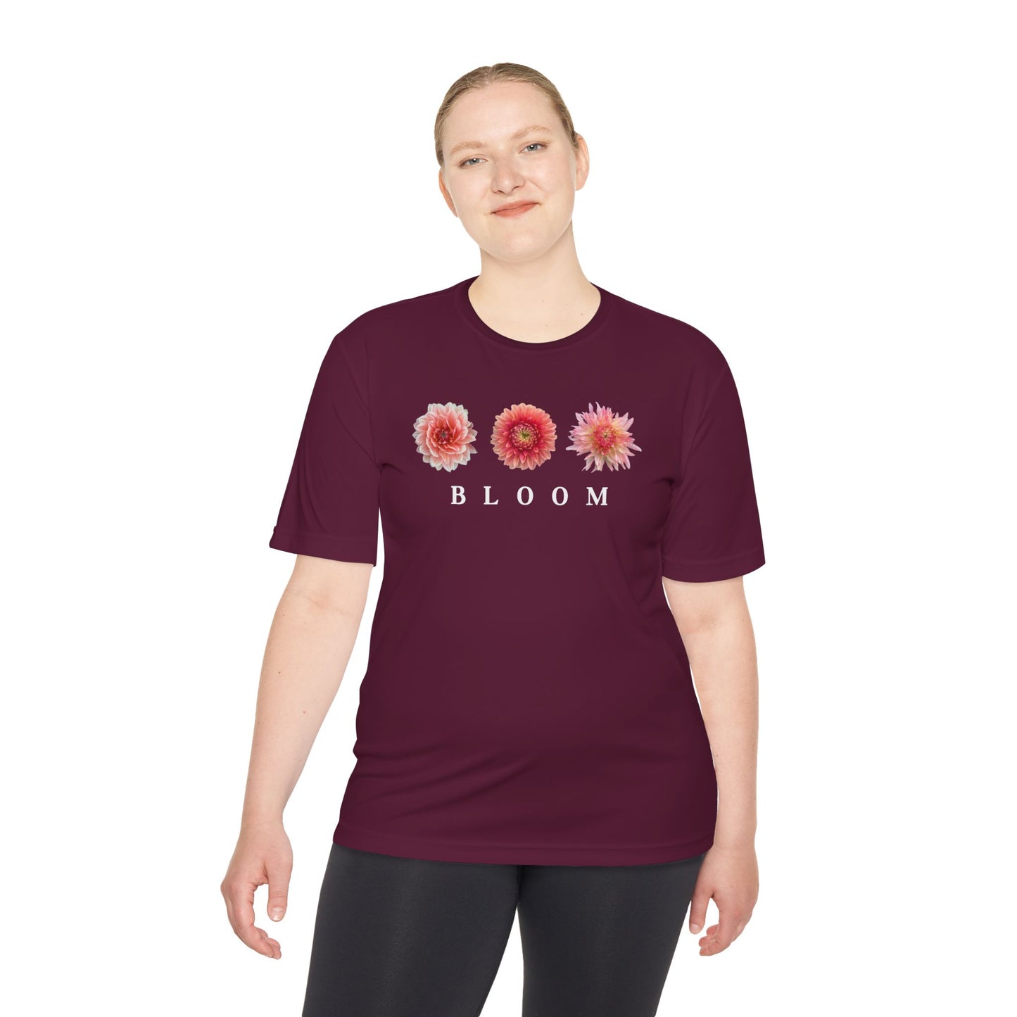 Dahlia Bloom Trifecta Moisture Wicking Tee DTF Polyester With White Lettering