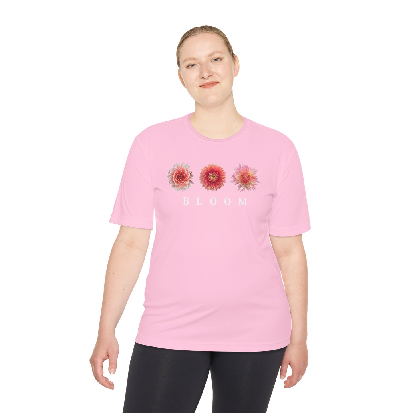 Dahlia Bloom Trifecta Moisture Wicking Tee DTF Polyester With White Lettering