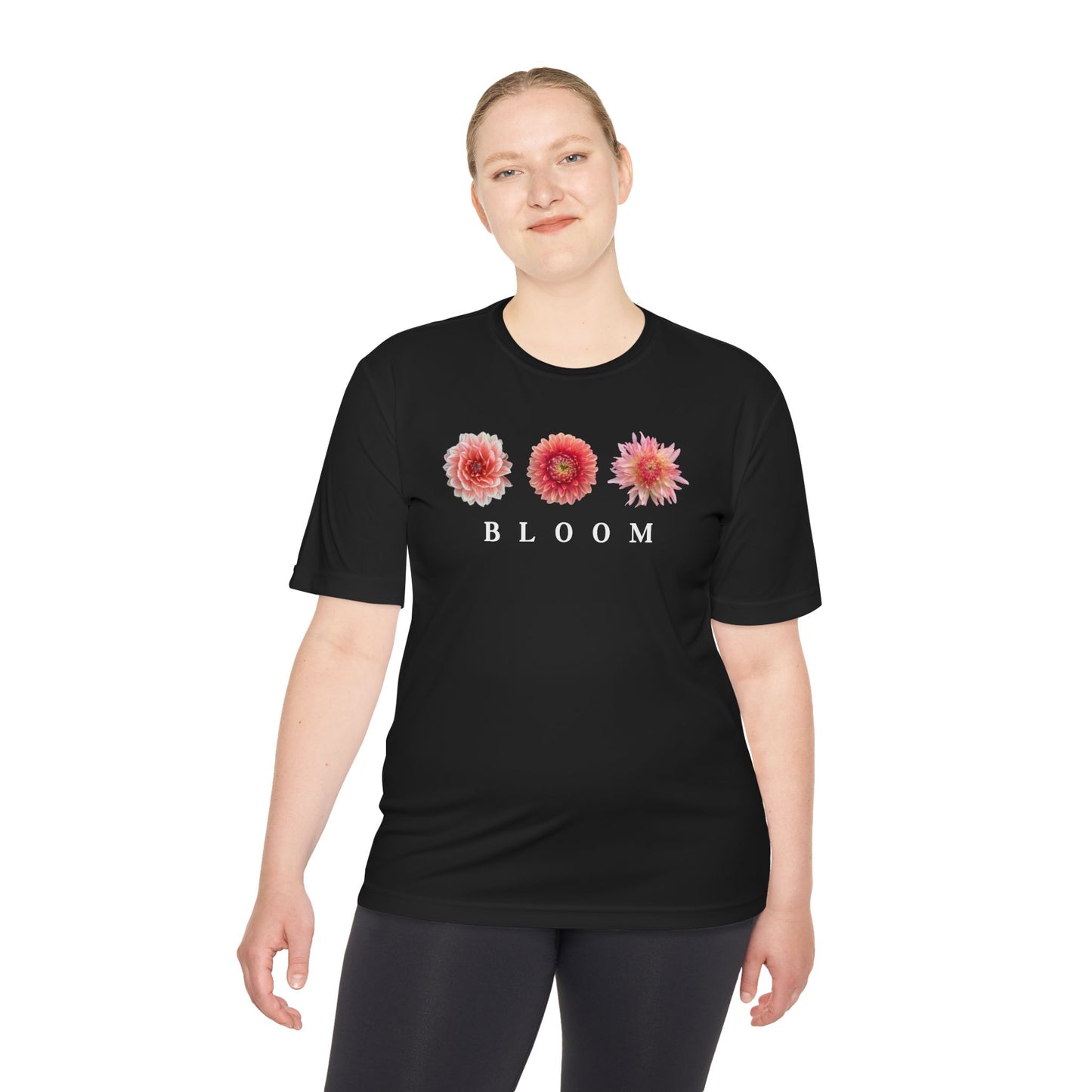 Dahlia Bloom Trifecta Moisture Wicking Tee DTF Polyester With White Lettering