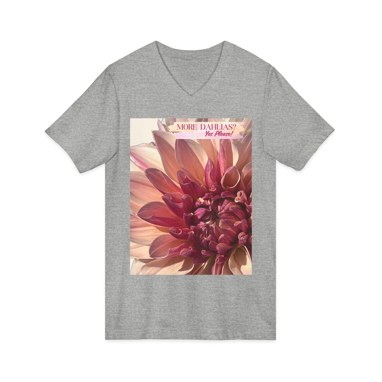 More Dahlias? Yes Please! With Background V-Neck T-Shirt With Pink Bloom