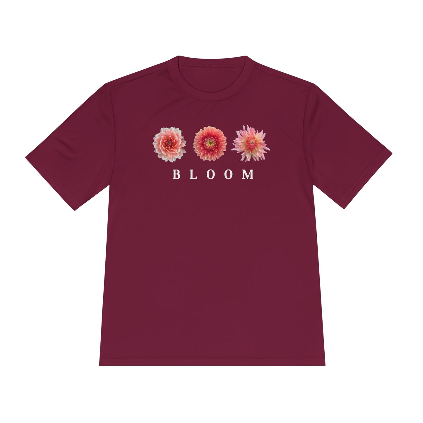 Dahlia Bloom Trifecta Moisture Wicking Tee DTF Polyester With White Lettering
