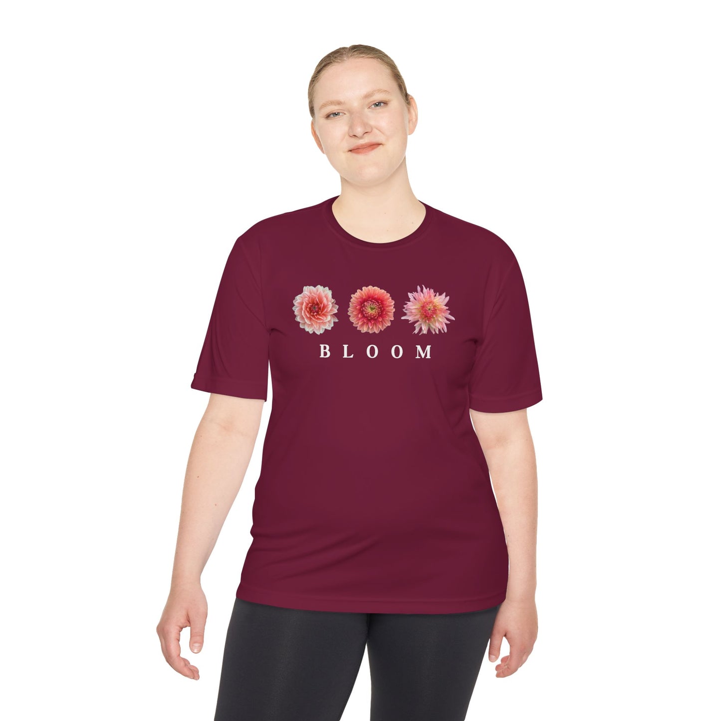 Dahlia Bloom Trifecta Moisture Wicking Tee DTF Polyester With White Lettering
