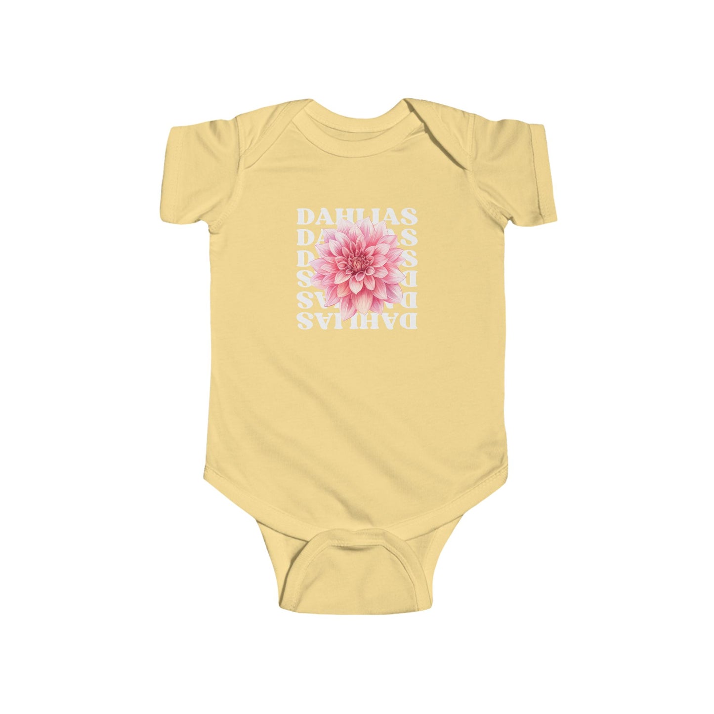 Radiantly Beautiful Dahlia Baby Onesie Love Every Day Design on the Back