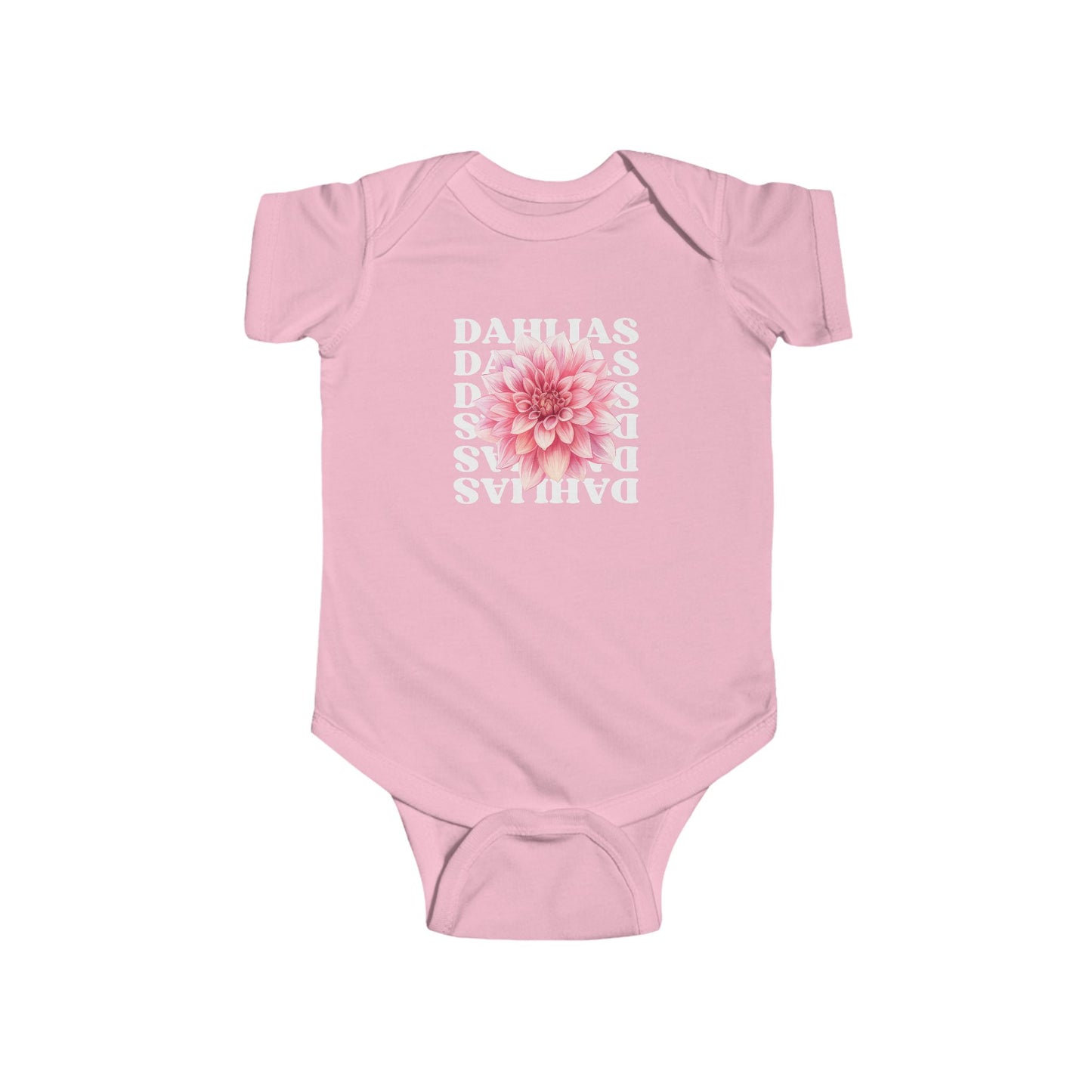 Radiantly Beautiful Dahlia Baby Onesie Love Every Day Design on the Back