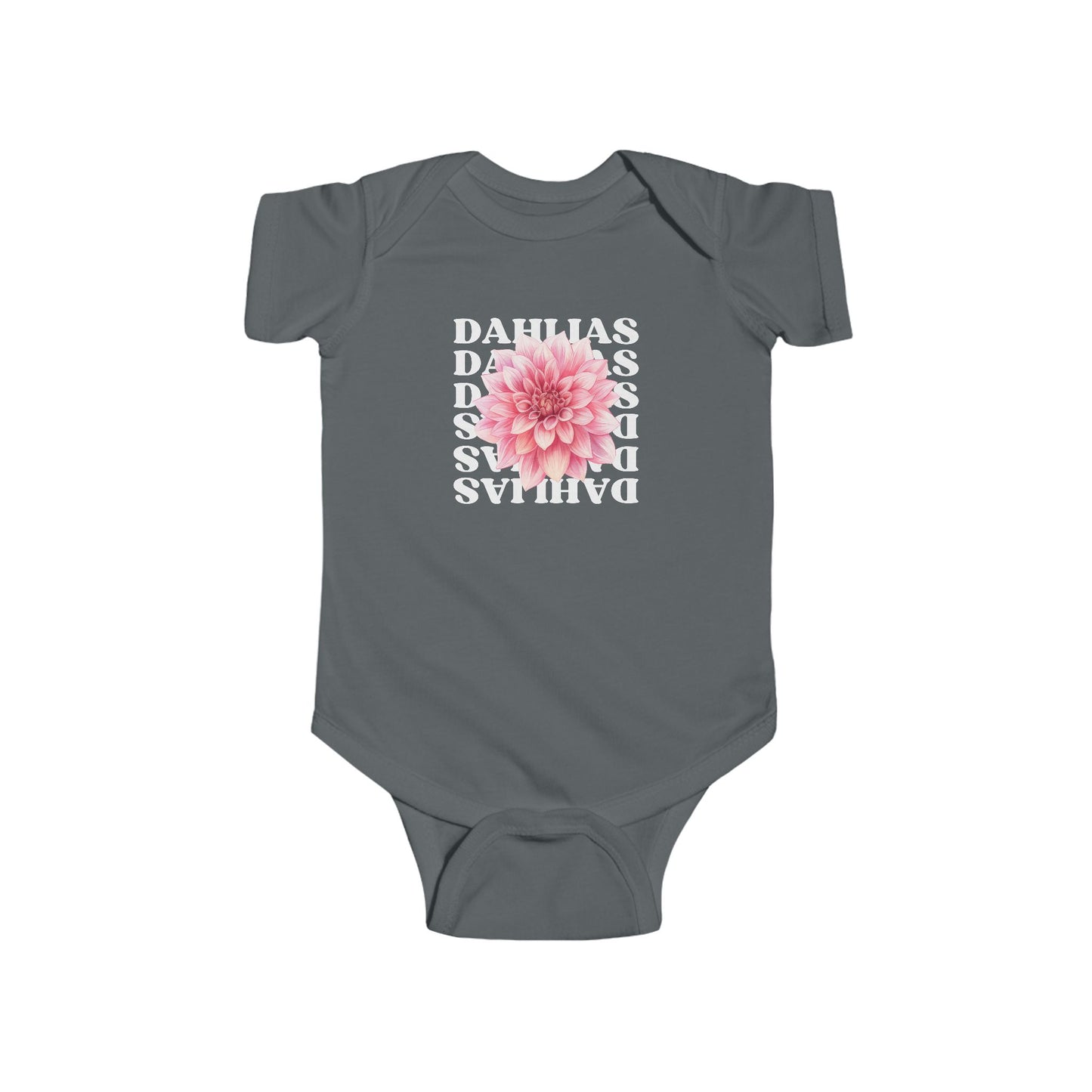 Radiantly Beautiful Dahlia Baby Onesie Love Every Day Design on the Back