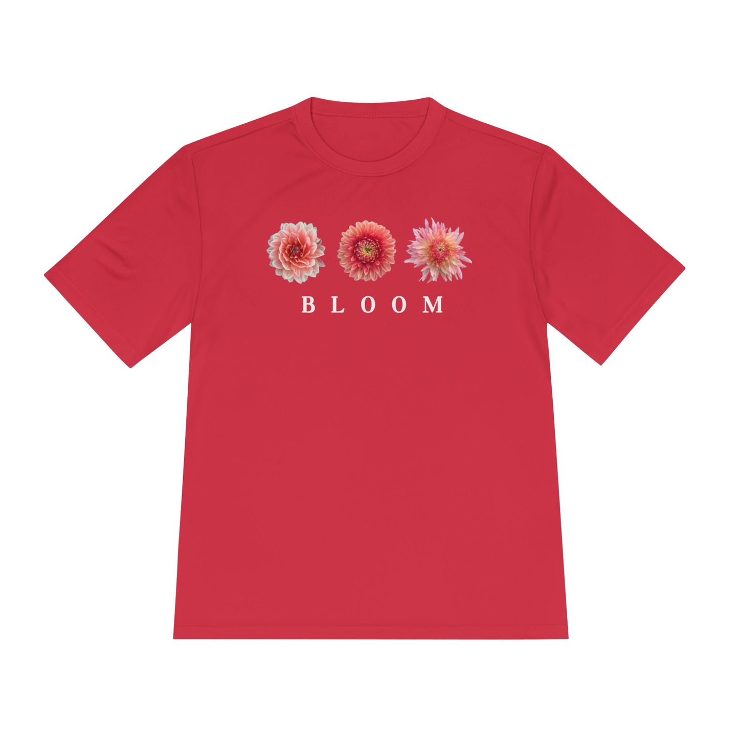 Dahlia Bloom Trifecta Moisture Wicking Tee DTF Polyester With White Lettering