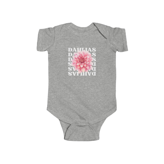 Radiantly Beautiful Dahlia Baby Onesie Love Every Day Design on the Back