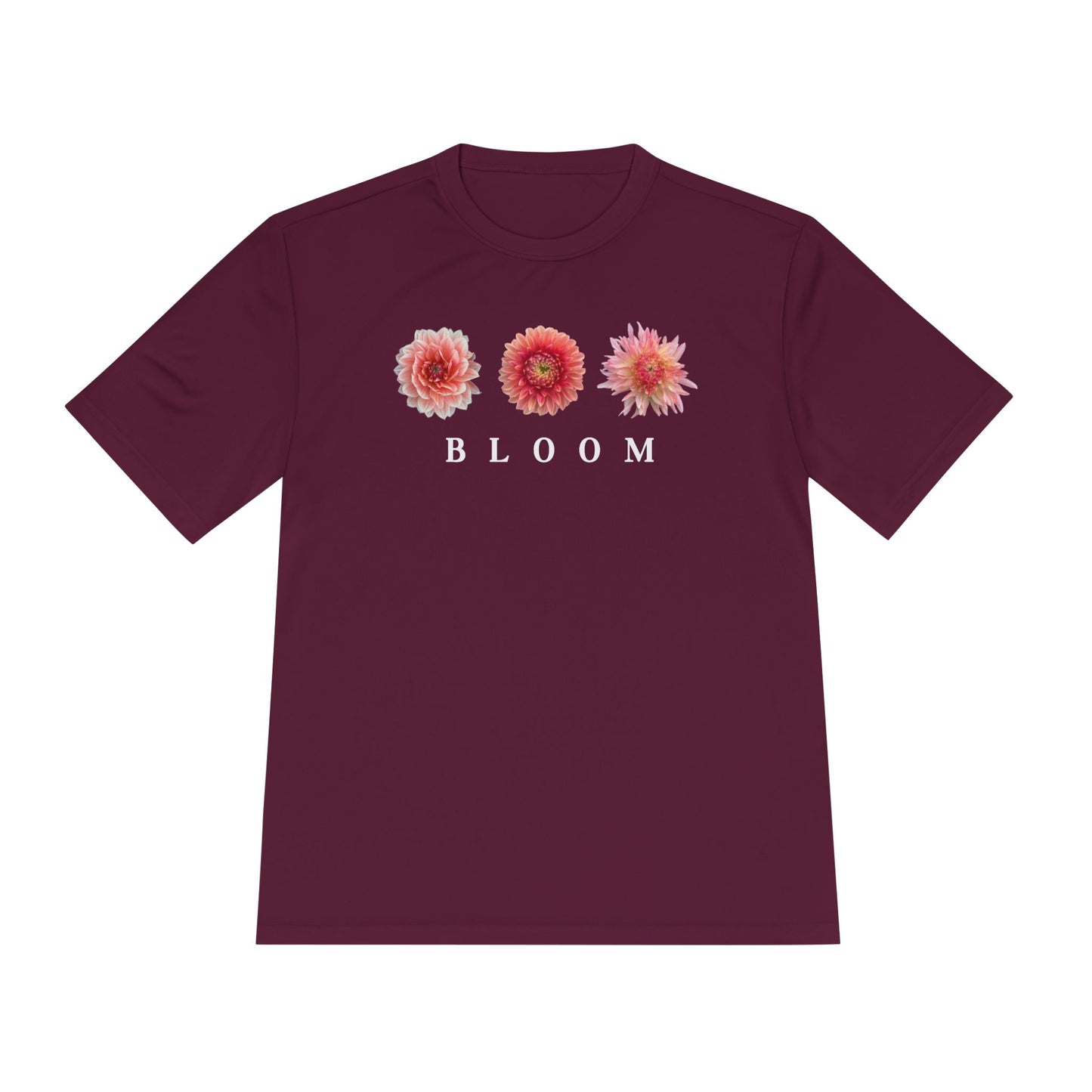 Dahlia Bloom Trifecta Moisture Wicking Tee DTF Polyester With White Lettering
