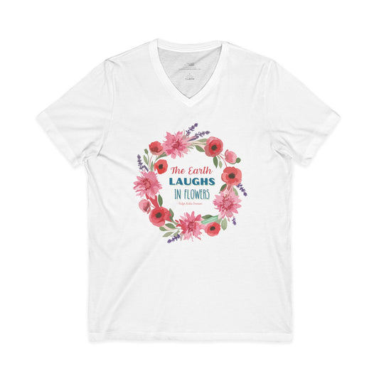 Floral Quote V-Neck Tee, Nature Lover Shirt, Earth Day Gift, Spring Fashion, Plant Lover's Tee, Eco-Friendly Gift