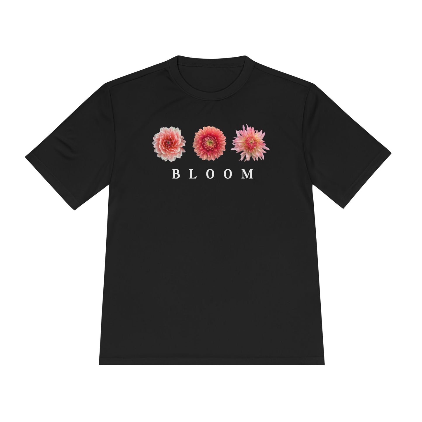 Dahlia Bloom Trifecta Moisture Wicking Tee DTF Polyester With White Lettering
